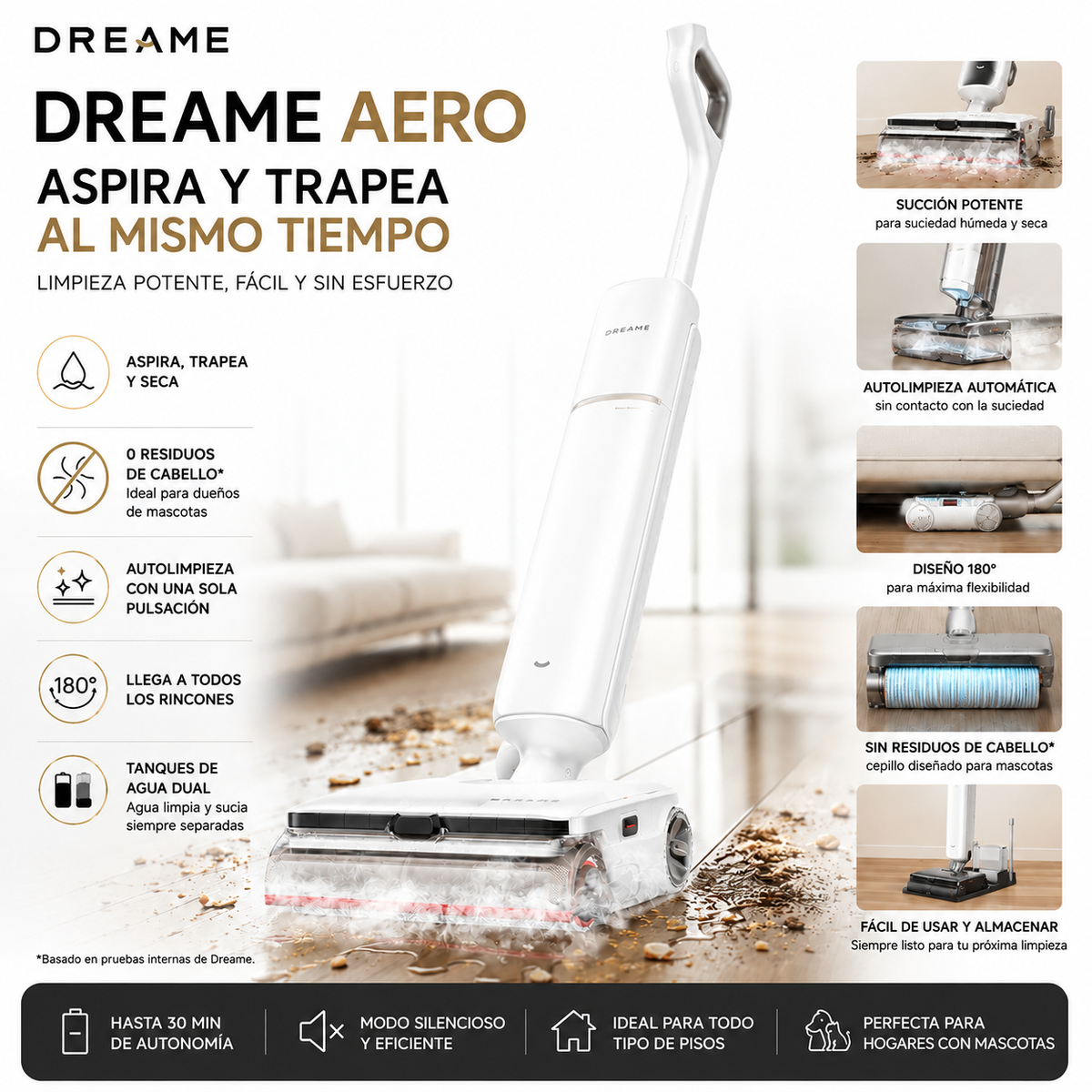DREAME - Aspiradora Inalámbrica 2 en 1 Blanca | Superligera y Portátil