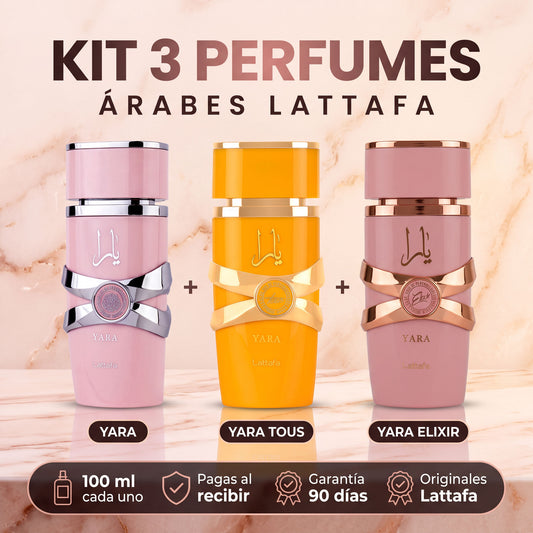 Kit 3 perfumes árabes Lattafa: Yara, Yara Tous y Yara Elixir 100 ml